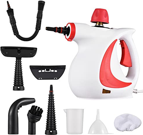 Karlak Limpiador de Vapor de Mano 1050 W Máquina de Limpieza a Vapor presurizada de Alta Temperatura con 9 Accesorios de Vapor multifunción portátil para Cocina, sofá, baño, Ventana de Coche