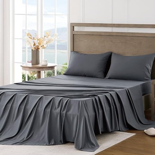 FreshCulture Twin Bed Sheets - Ultra Soft Sheets for Twin Bed - Brushed Microfiber - Deep Pockets - Easy Care - Cooling & Breathable Sheets - Hotel Quality 3 Piece Sheet Set (Dark Grey)