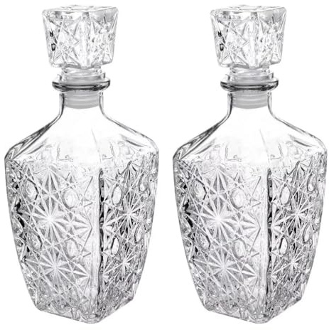 VITTORI Set of 2 Decanters for Whiskey Wine, Crystal Diamond Design 500ml