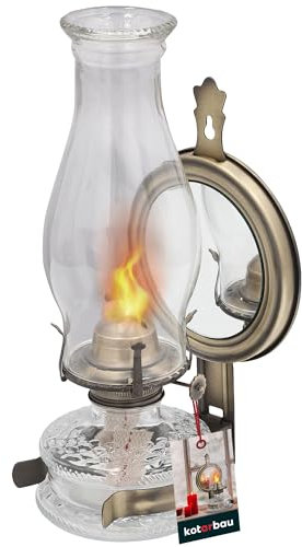 KOTARBAU® Lampada a Cherosene in Vetro Con Specchio Vecchio Ottone Massiccio - Lampada da Campeggio, a Benzina, a Olio - Lanterna Vintage per Balcone