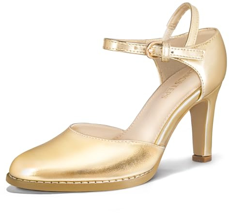 ChicSteps Women's Pumps,Comfortable Closed Toe 3-Inch Kitten Heels,Low Heels for Work,Office,Wedding,and Dressy Occasions,Dress Shoes for Women,LIFEPUMPS-Gold-7