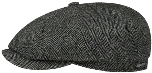 Stetson Hatteras Classic Wool Schiebermütze Herren Flatcap mit Baumwollfutter Fischgrätmuster Ballonmütze Herbst Winter