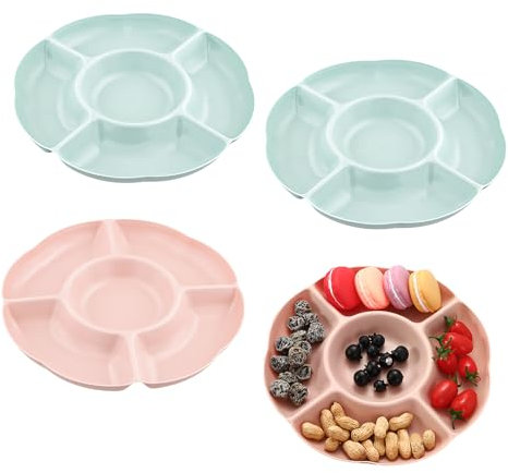 Chstarina 4 Snackteller mit Fächern, Plastik Obstteller, Snackschale Wiederverwendbar, Snackteller 2 Farben für Nüsse Snack Desserts Süßigkeiten,für Familie Esszimmer