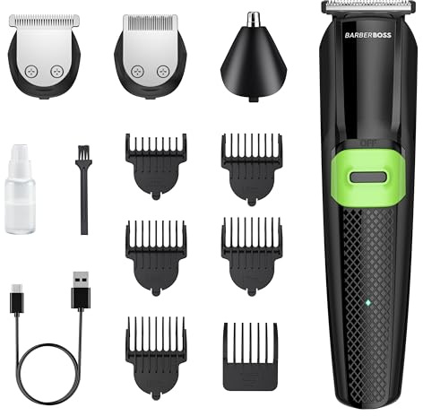 BarberBoss All-in-One Herren-Pflegeset, Bartschneider Herren, Haarschneidemaschine Herren, Nasenhaarschneider, schnurlose Haarschneidemaschine für Männer, Haarschnitt, Gesichtspflege, QR-6057