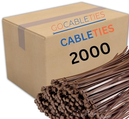 Gocableties Kabelbinder 2000 Stück Braun, 300 mm x 4,8 mm mit 22,2 kg Zugfestigkeit, UV Beständig Set