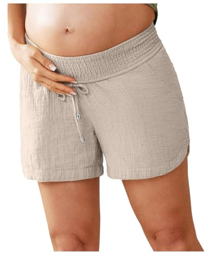 Duohropke Pantaloncini premaman corti, in cotone, con fascia elastica in vita, per l'estate, comodi