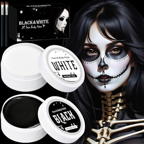ELF-GRETTER Halloween Schminke Schwarz Weiß, 100g Halloween Make up für Erwachsene Kinder, Schminke Halloween Set für Kinderschminke Theaterschminke Faschingsschminke, Face Paint SFX Makeup
