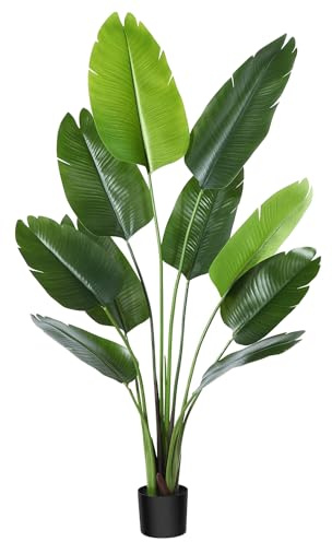 HORO.ES Plante artificielle Oiseau de paradis 120-170 cm palmier tropical avec 10 feuilles, plantes artificielles en pot pour intérieur, maison, bureau, jardin décoration moderne (1, 170 cm)