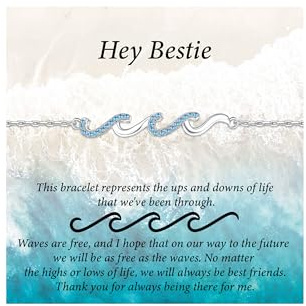 Ailetop Best Friend Birthday Gifts for Women - Bestie Gift, Valentines Mothers Day Birthday Friendship Gifts for Women Silver Wave Bracelet for Woman Best Friend Bestie Bracelets Friendship Bracelets