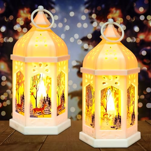 GAROMIA Weihnachtsdeko Laterne häuser weihnachtslaterne Weihnachten Deko Schneemann Weihnachtsmann LED Licht mit Warmweißes beleuchtete weihnachtsdeko Weihnachten Weihnachtsdeko innen Außen