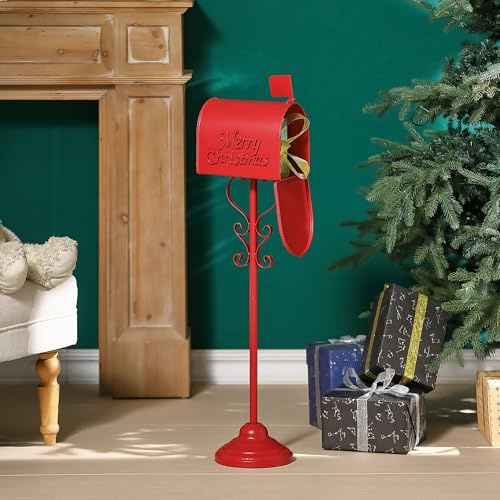 Phaxth Briefkasten aus Metall, Weihnachtsbriefkasten für Weihnachtsmann, 94 cm, Nordpol-Briefkasten, Weihnachtsdekoration, für Zuhause, Zimmer, Weihnachten, Urlaub, Party, große Kapazität, Rot
