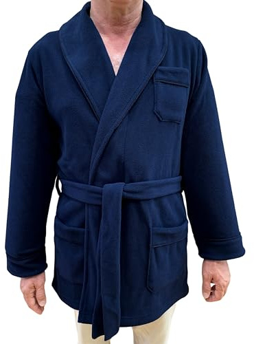SGARLATA HOME Herrmorgonrock i fleece med sjalkrage klassisk konst. James, Blå, XL
