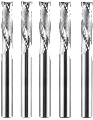 SpeTool 5PCS Compression Spiral Router Bit 1/4 Inch Shank 1/4 Inch Cutting Diameter 1/10 Inch UP Cutting, End Mill for Woodwork Edge Trimming, UP&Down Cut CNC Router Engraving Carving Tools