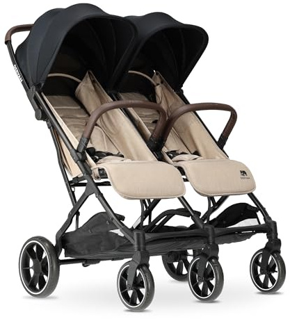 Deryan Rolo X2 XL Kinderwagen Buggy 2 in 1 - Klein zusammenklappbar - Geburt bis 4 Jahre - Baby Wagen pro Sitz belastbar bis 22kg - Kinderbuggy klappbar - kompact & faltbar - Nougat