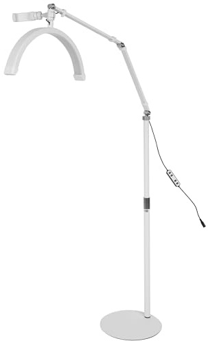 Luz LED de media luna, 20 W, regulable, giratorio 360°, soporte para teléfono, trípode HD-M2X, color blanco
