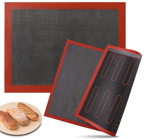 2 Pezzi Tappetino Microforato per Forno, 40 x 30 cm Tappetini da Forno in Silicone a Doppia Faccia, Antiaderenti Antiscivolo & Riutilizzabili, per Sbuffi, Biscotti, Pane, Pasticcini, Pizza