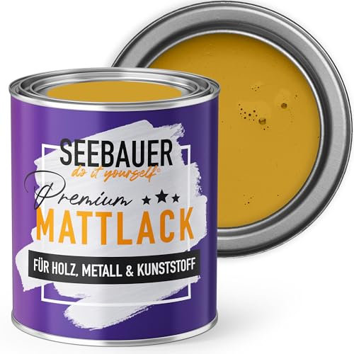 SEEBAUER diy Mattlack Gelb 375ml für Innen & Außen (No. 442 Maple Leaf) Möbelfarbe ohne Schleifen - Hybrid-Lack für Holz, Metall, Kunststoff - Holzlack, Möbellack hohe Deckkraft