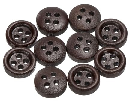 QUARKZMAN 10 piezas de Botones de Costura de Madera de 16L 3/8 (10mm) 4 Agujeros Botones Redondos de Madera de Repuesto para Manualidades de Ropa DIY, Marrón Oscuro