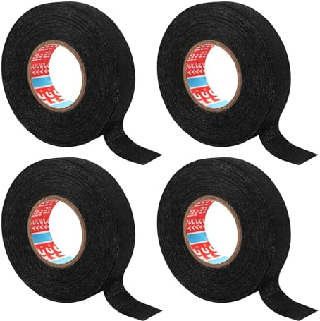 Rixotix 4 Stück KFZ Gewebeband, 19mm x 15m Klebeband Kabelbaum, Gewebeband Panzerklebeband Kabelbäume Elektriker Band, Auto Kabelbaum Filzband für Kabelbäume Elektrisches Klebeband