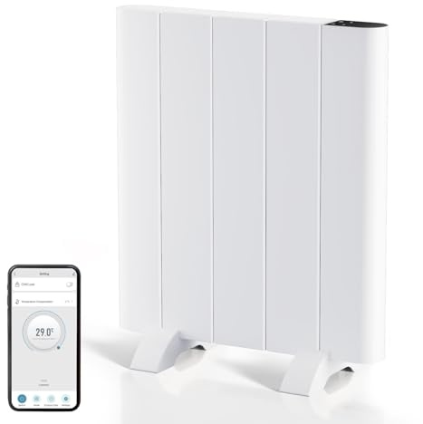 EMKE Calefacción eléctrica convector de bajo consumo o montaje en pared, radiador eléctrico móvil, calefacción por infrarrojos, calefacción eléctrica, 700 W, con pantalla LCD y temporizador semanal