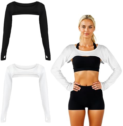 Grevosea 2 Stück sun sleeves women UV Schutz Bolero Schal Fortschrittlicher Anti UV Armmanschette kühlende Schal Armstulpen Damen mit Fingerloch zum Golfen,Reiten(Schwarz+Weiß)