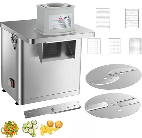 Commercial French Fry Cutter,Vegetable Fruit Dicer, French Fry Potato Cutter Chipper with Include 6 Blades, Three-Function Dicing, Slicing, Cutting French Fries, Inlet 12.5 x 9.4 cm