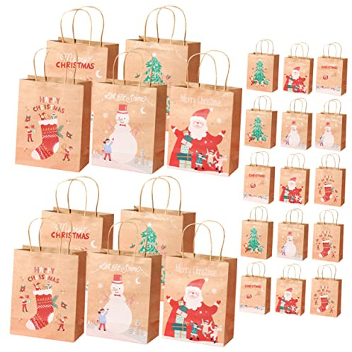 Holibanna Weihnachtstüten Papier Handtaschen 25 Stück Mit Weihnachtsmotiven Tragbar Für Süßigkeiten Snacks Gastgeschenke Weihnachtsfeier
