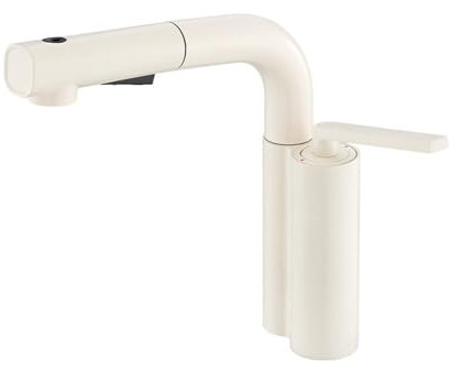 Bad Armatur Waschbecken Ausziehbar Wasserhahn Bad Brunnen Lifttyp 360° Drehung Waschtischarmatur mit Brause 3 Modi,Milchig Weiß