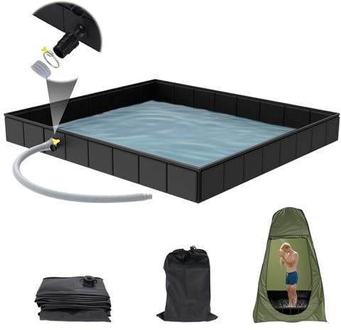 TYBYBB Faltbare Duschwanne Camping 104 x 104 x 13cm Tragbare Duschwanne mit Abfluss, Faltbare Duschbasis, Große Zelt Duschwanne für Wohnmobile Strand Camping Dusche und Badet Haustiere(Schwarz)