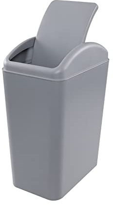 Tyminin Cubo de basura de plástico de 20 litros con tapa oscilante, cubos de basura delgados, color gris