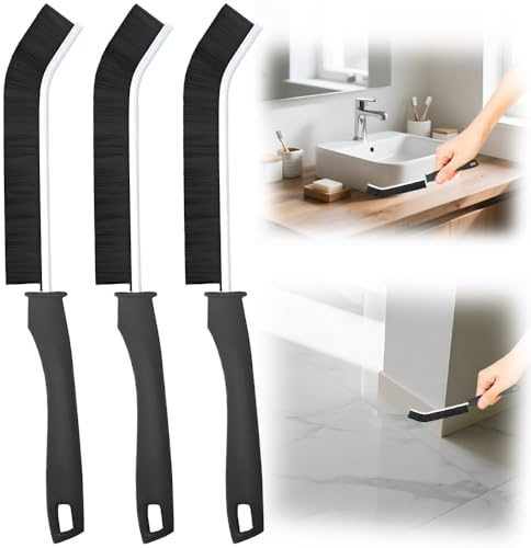 3-Pack Stiff Bristle Crevice Cleaning Brush Set - Long-Handled Grout Brush for Kitchen & Bathroom Gaps, Ergonomic Design with Hanging Hole