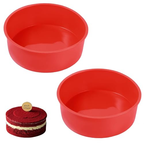 2pcs Silicone Cake Tins for Baking Round,Non-Stick Quick ReleaseCake Moulds Cake Baking Pan for Muffins Baking Layer Cakes, Sponges Cakes (6inch)