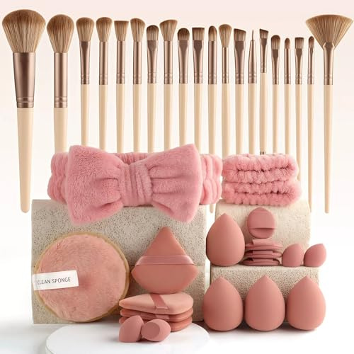 Lot de 40 pinceaux de maquillage professionnels pour femme - Outils de beauté de qualité supérieure - Éponge, poudre, anti-cernes, fard à paupières, blush, pour applicateurs de maquillage (40 pièces