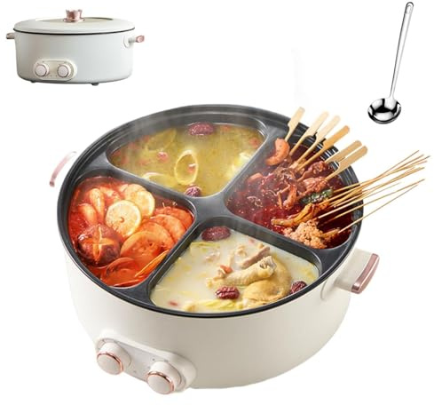 Pot eléctrico 4 Compartimento, 6L Pot Caliente Multifuncional con Placas divisoras, Control de Temperatura Ajustable, Control de Potencia múltiple, para 2-6 Personas Familiares y Amigos