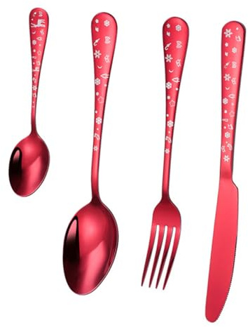 CONGARTENO Posate Natalizie in Acciaio Inossidabile Include Forchette Coltelli e Cucchiai per Uso Festivo e Quotidiano Design Adorabile e Resistente
