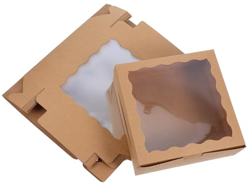 Cabilock 10 Stück Kraftpapier Geschenkboxen mit Fenster Große Party geschenkverpackungen für Hochzeit Geburtstag Süßigkeiten und Gebäck Stilvolle Treat Boxes für Gäste