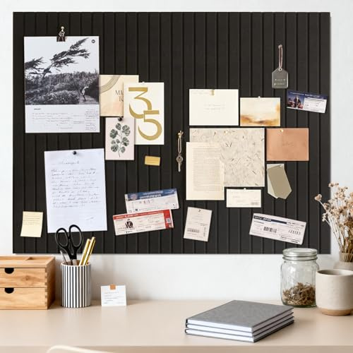 Große Filz Pinnwand Schwarz Selbstklebend, 90 x 60cm pinnwand kork | 0,9cm dick vision board set, fotowand korkplatte pegboard memoboard filzplatten pinwand modern für Büro Küche kinderzimmer