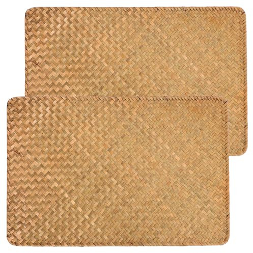Hemobllo Tovaglietta Rettangolare Intrecciata in Erba Marina 45X30 CM Set 2 Pezzi Sottopiatto Isolante per Stoviglie e Tazze Decorazione Rustica per Tavolo da Pranzo e Cucina