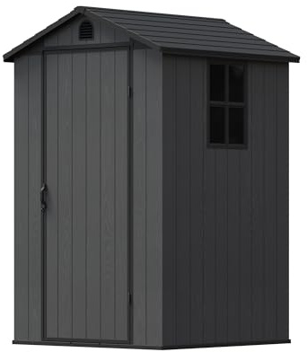 Devoko 4x4 Gartenhaus Kunststoff, 116x116x171 cm Gerätehaus mit Boden, Wetterfest für Garten, Dunkelgrau