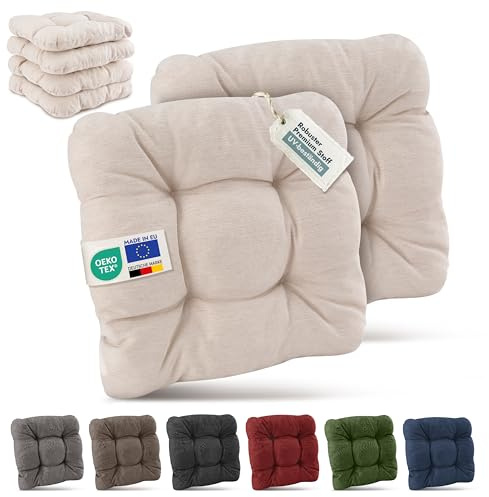 Beautissu 6er Set Premium Stuhlkissen 40x40 cm Natur – UV-beständig & Robust Sitzkissen Outdoor 8 cm dick Polster für Balkonstühle – Gartenstuhl Sitzpolster Stuhl Kissen Indoor – HighLux SK