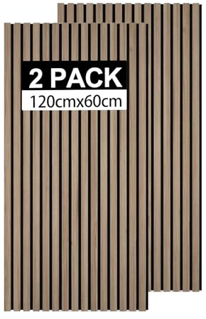 Akustikpaneele Wandpaneele Holz 1,44㎡-2er Set 120x60cm Wandpaneele holz Holzpaneele wand als Schallschutzplatten,Wandverkleidung Holzoptik (Walnussbraun-filz Schwarz)