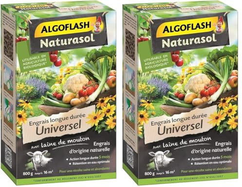 ALGOFLASH NATURASOL Engrais universel longue, Jusqu'à 16m², 800gr, AUNIBIO8, Vert (Lot de 2)