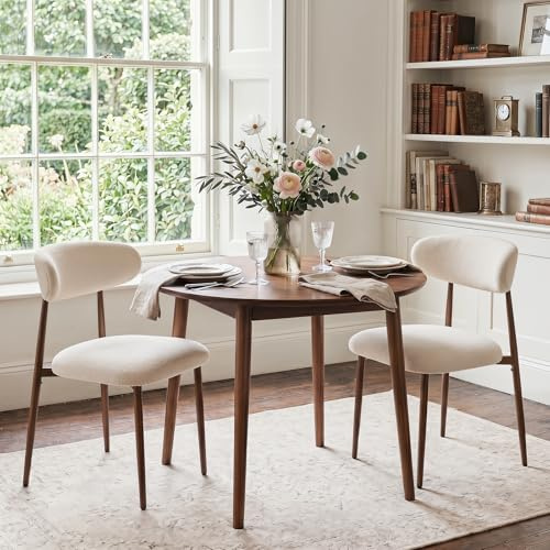 Ckaff Lot de 2 Chaises de Salle à Manger, Chaises de Cuisine en Tissu Chenille, Fauteuil Salon Rembourrée avec Cadre en Métal en Noyer pour Salle à Manger Salon Cuisine Terrasse, Beige