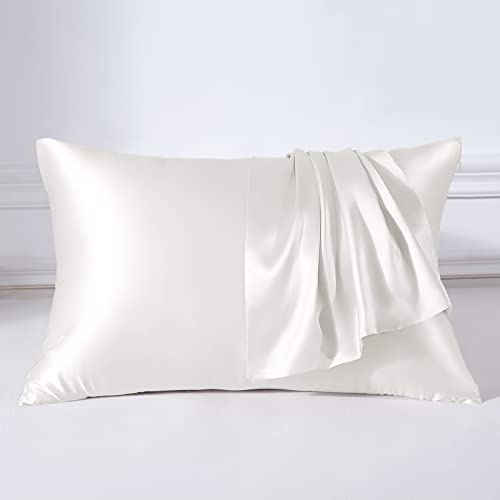 THXSILK 22 Momme Seide Kissenbezug Kissenh¨¹lle - Maulbeerseide Kissenbez¨¹ge - Hypoallergen mit Rei?Verschluss Seidenkissenbezug - Pure Seide auf Beide Seiten (Weiß, 40x80cm)