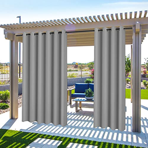 MINGPINHUIUS Outdoor Vorhang wetterfest, Outdoorvorhänge Sonnnenschutz und Sichtschutz, Outdoor Vorhang Winddicht Blickdicht für Pavilion Balkon Garten Patio (Hellgrau, 2er Set/ 132 X 240 cm)