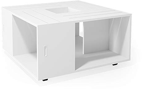 Vicco Couchtisch Anton, Couchtisch mit der Ablage, Weiß, 80 x 80 cm