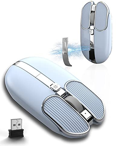 FELiCON Mouse da ufficio wireless ricaricabile 2.4G, mouse coreless portatile ultraleggero con pulsante multifunzione e ricevitore USB magnetico, 8 pulsanti programmabili, compatibile con PC, laptop