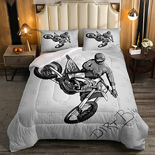 Extreme Sports - Juego de edredón para motociclismo, juego de ropa de cama para niños y niños, color gris