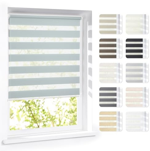 Victoria M. Eco Doppelrollo nach Maß Duo-Rollo Maßanfertigung Ohne Bohren mit Kettenzug Lichtdurchlässig Feuchtraumgeeignet, Aschgrau