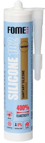Klare Silikon Bad Dichtmasse [310 ml] - Professionelles Silikon Transparent Wasserdichtes Sanitärsilikon - Sanitärsilikon Transparent Silikon Badezimmer, Rinnen und Fensterabdichtung von Fome Flex